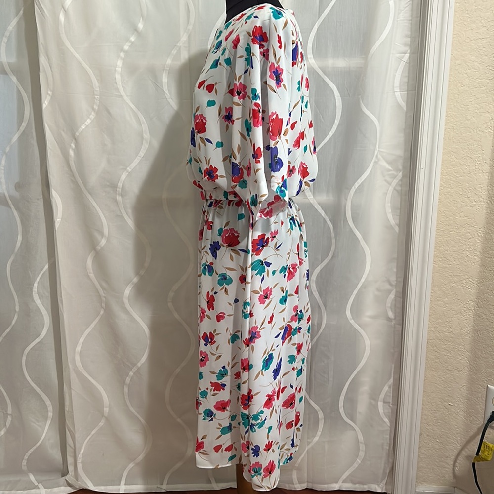 Vintage, Pellini Petites By Von Bramlett, White & Floral Print Dress, Size 13/14 - Picture 3 of 7